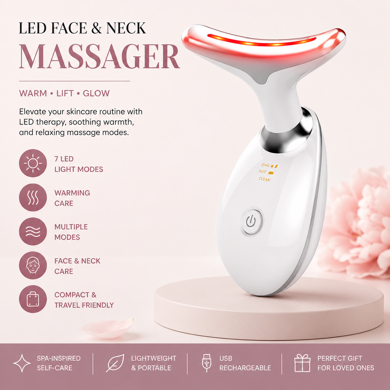 LED Face & Neck Massager – Warming Skincare Device